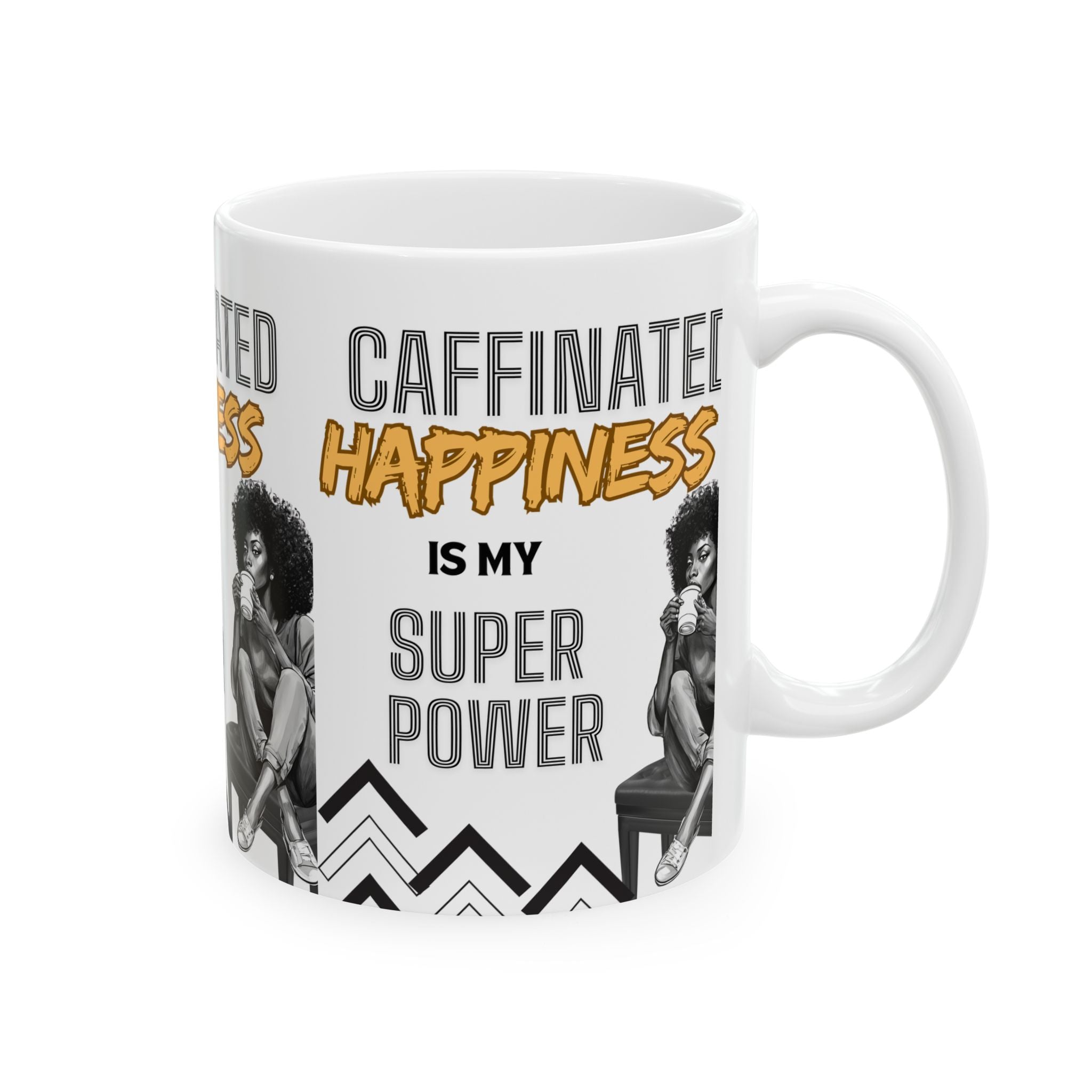 Caffeinated Happiness Ceramic Mug, (11oz, 15oz)